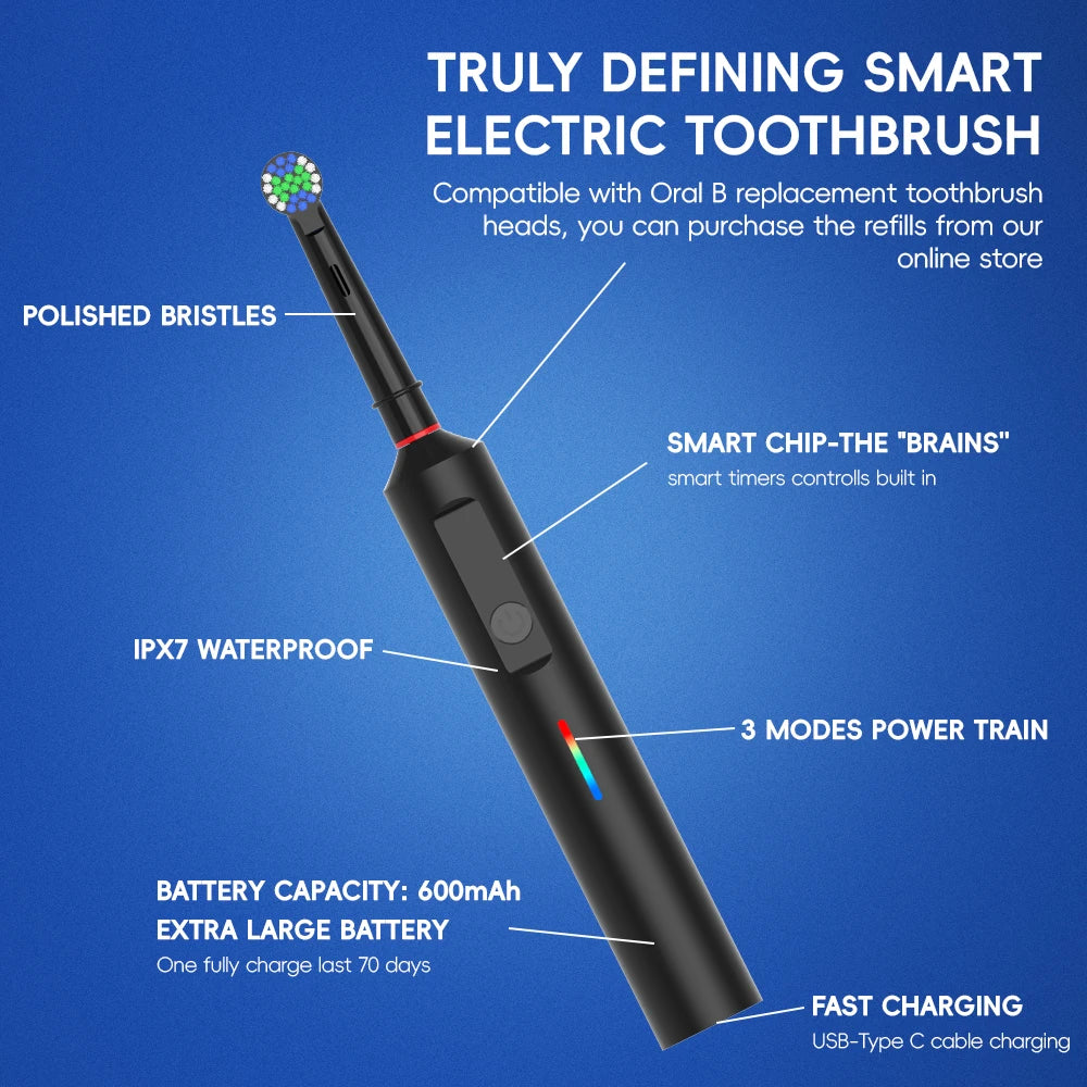 Smart Rotating Electric Toothbrush. Compatible with Oral B Replacement Brush Heads